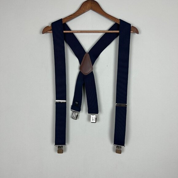 Carhartt Suspenders Mens Utility One Size Heavy‎ Duty Navy Blue Leather Workwear - Picture 1 of 7
